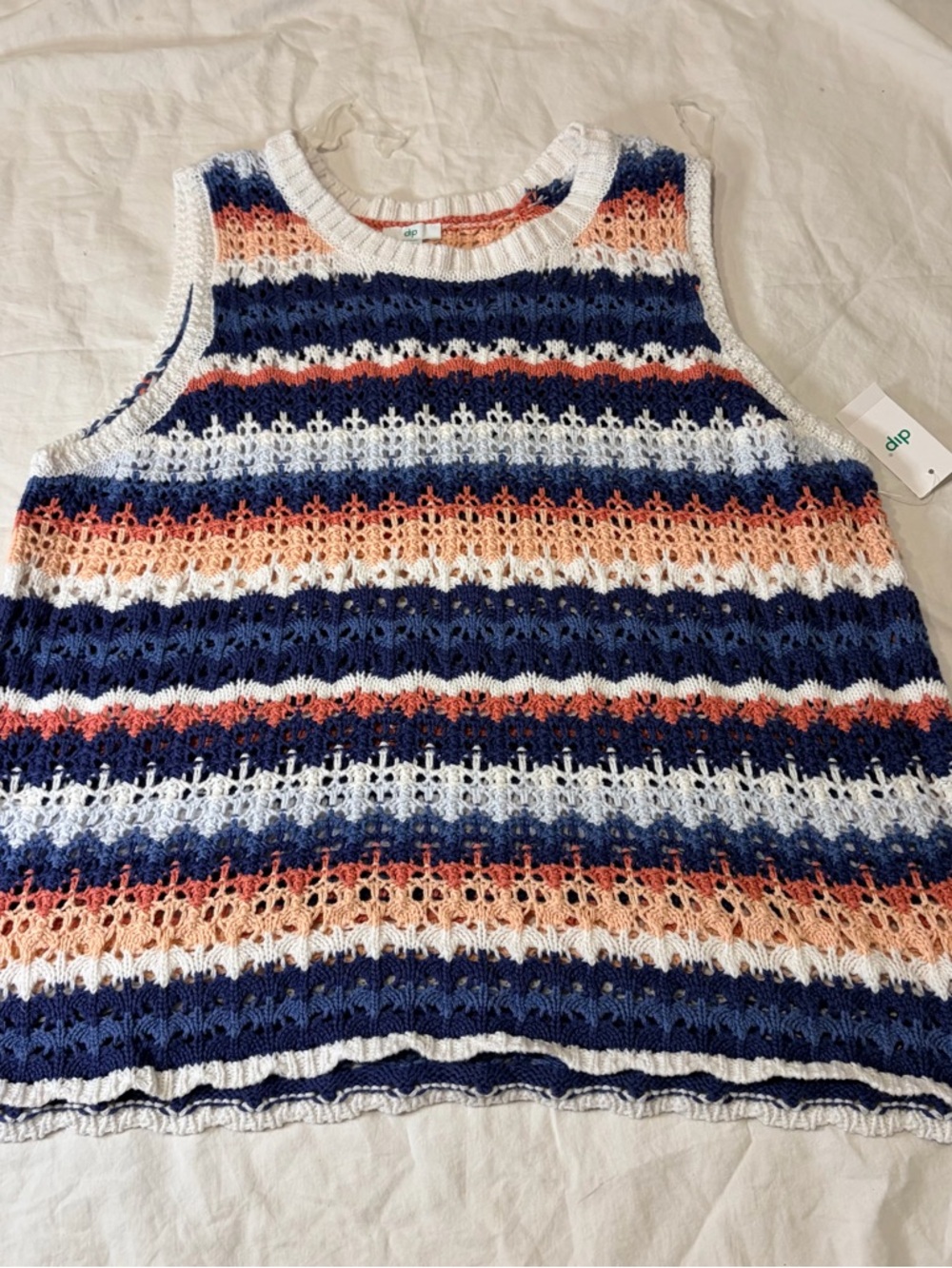 dip Crochet Stripe Tank in Navy, White & Coral Pink